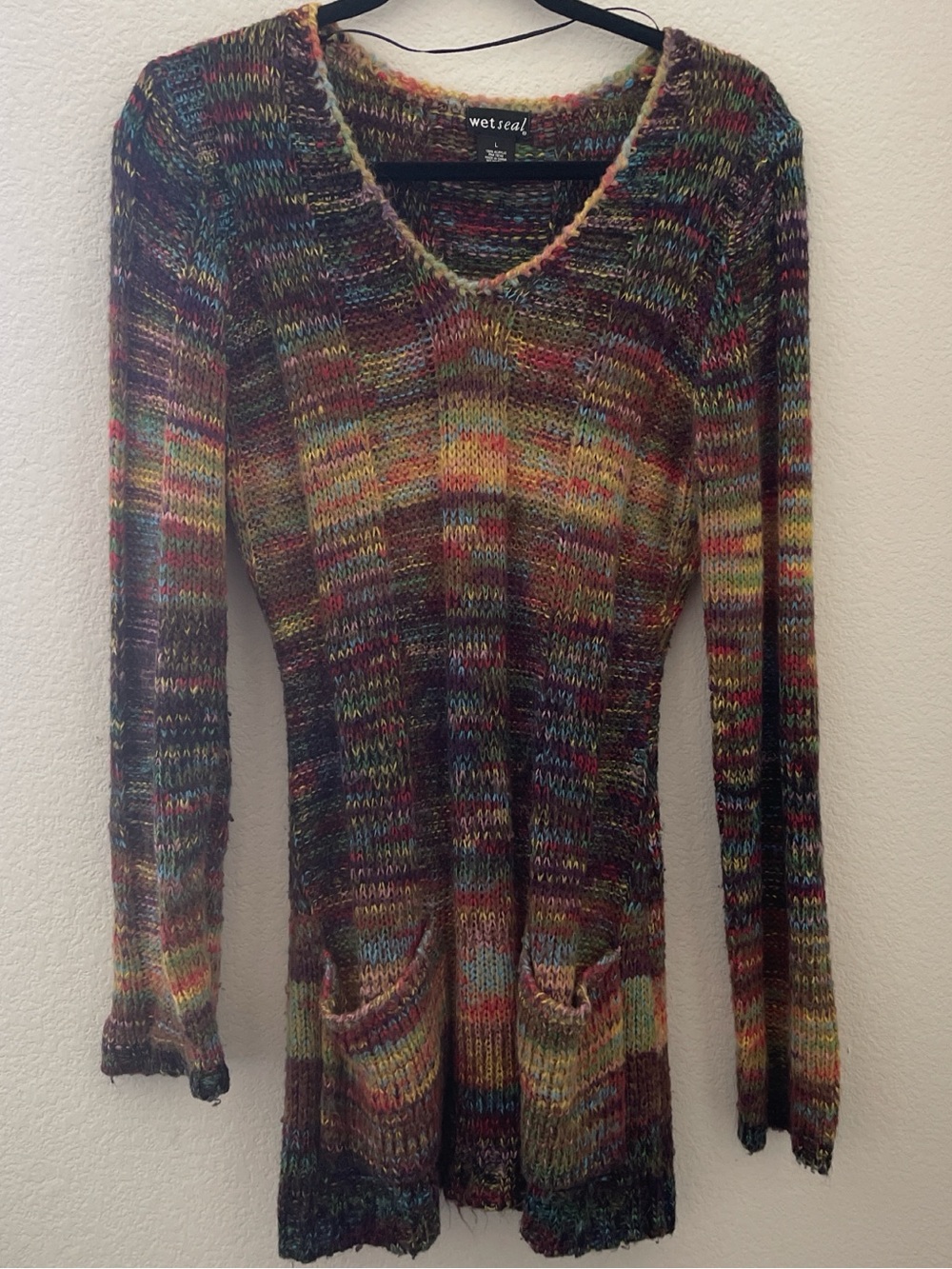 Wet Seal Multicolor Chunky Knit Sweater - Black Trim